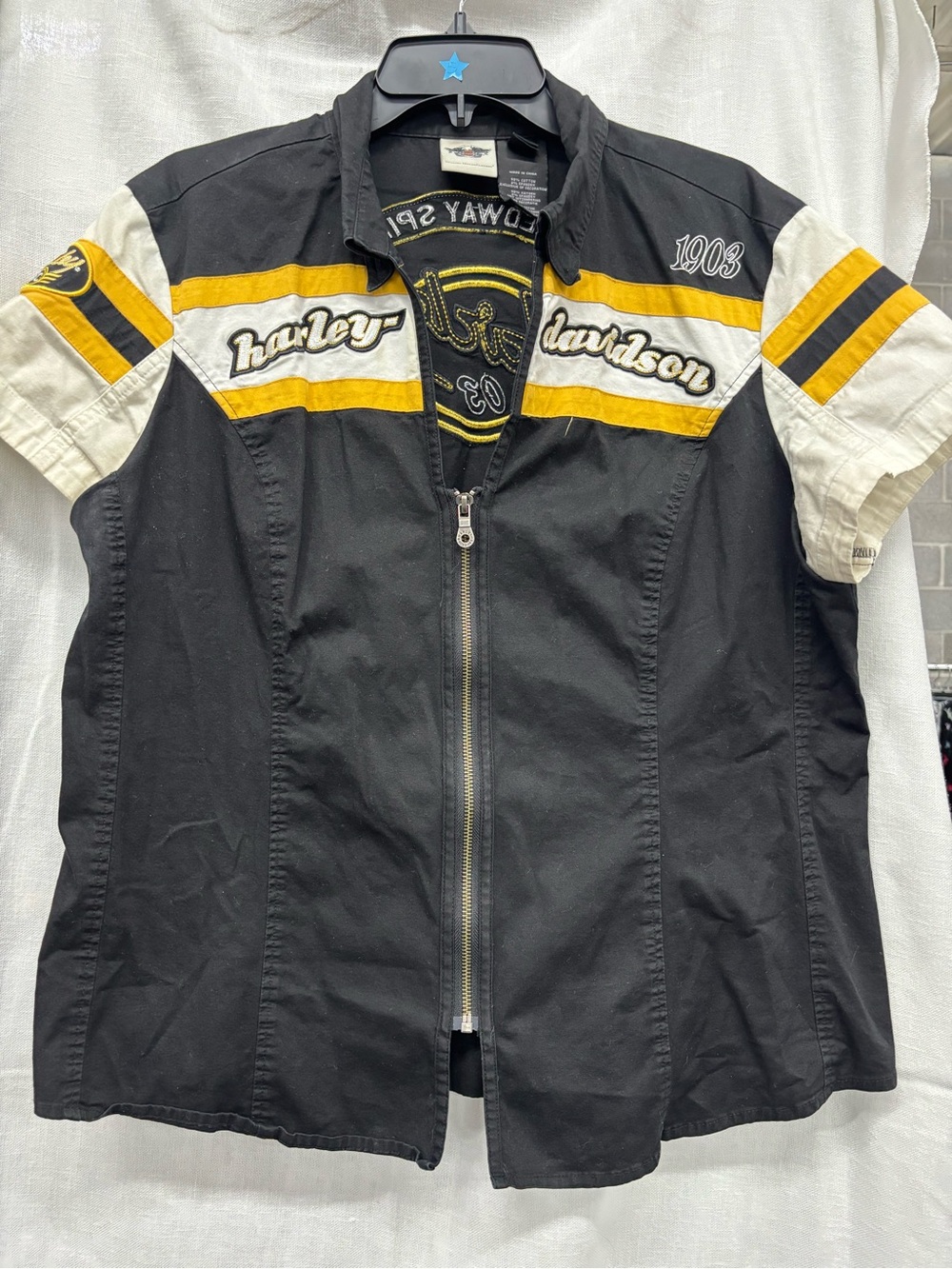 Harley-Davidson Black, Yellow & White Short Sleeve Zip Shirt